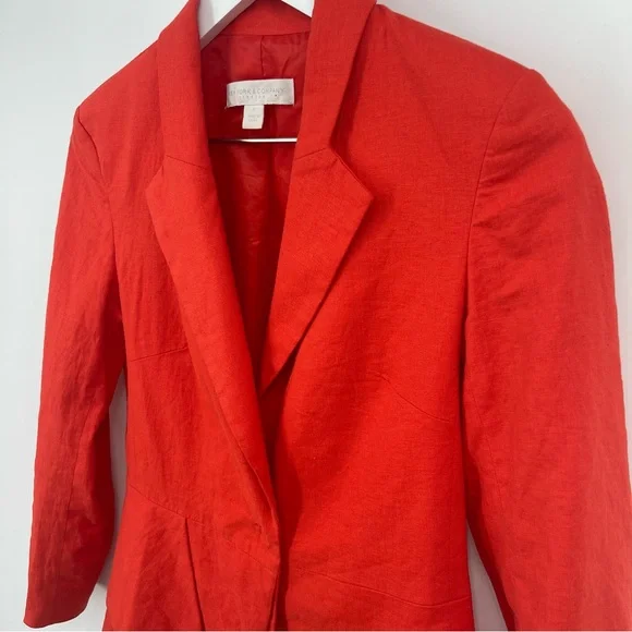 New York & Company Stretch Linen Blend Orange Tailored Peplum Blazer Size 0 - Picture 4 of 10
